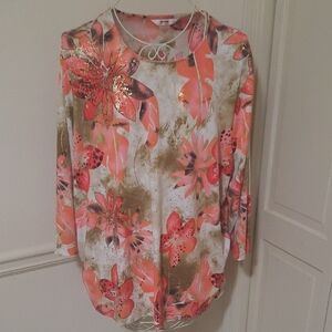 Alia Floral Blouse - Coral and Olive